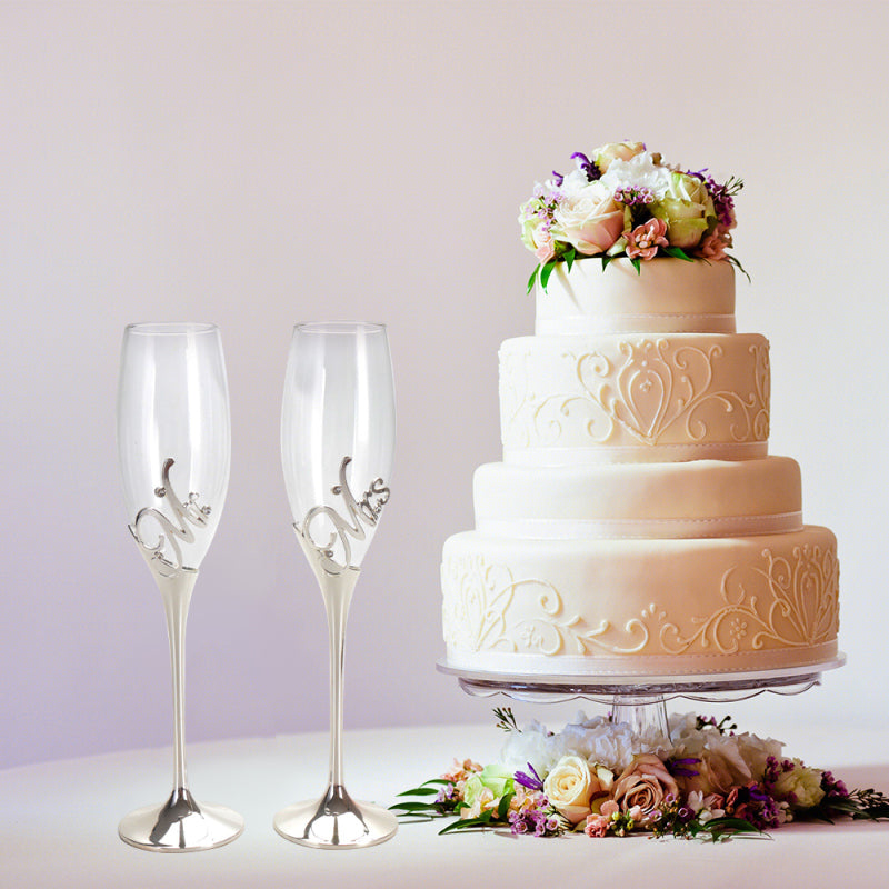 Mr & Mrs Silver Champagne Flutes